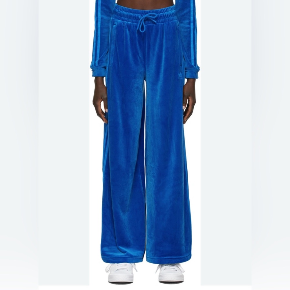 Adidas Women's Jeremy Scott Royal Blue WIDE leg Velour Track Pants SZ LG